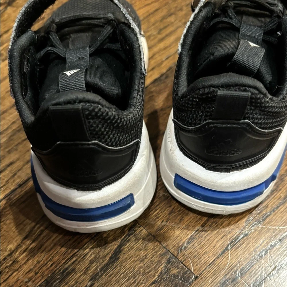 adidas Kids Black and White Slip-On Sneakers with Velcro Strap 8.5